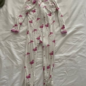 Kyte baby zipper footed pajamas on flamingo